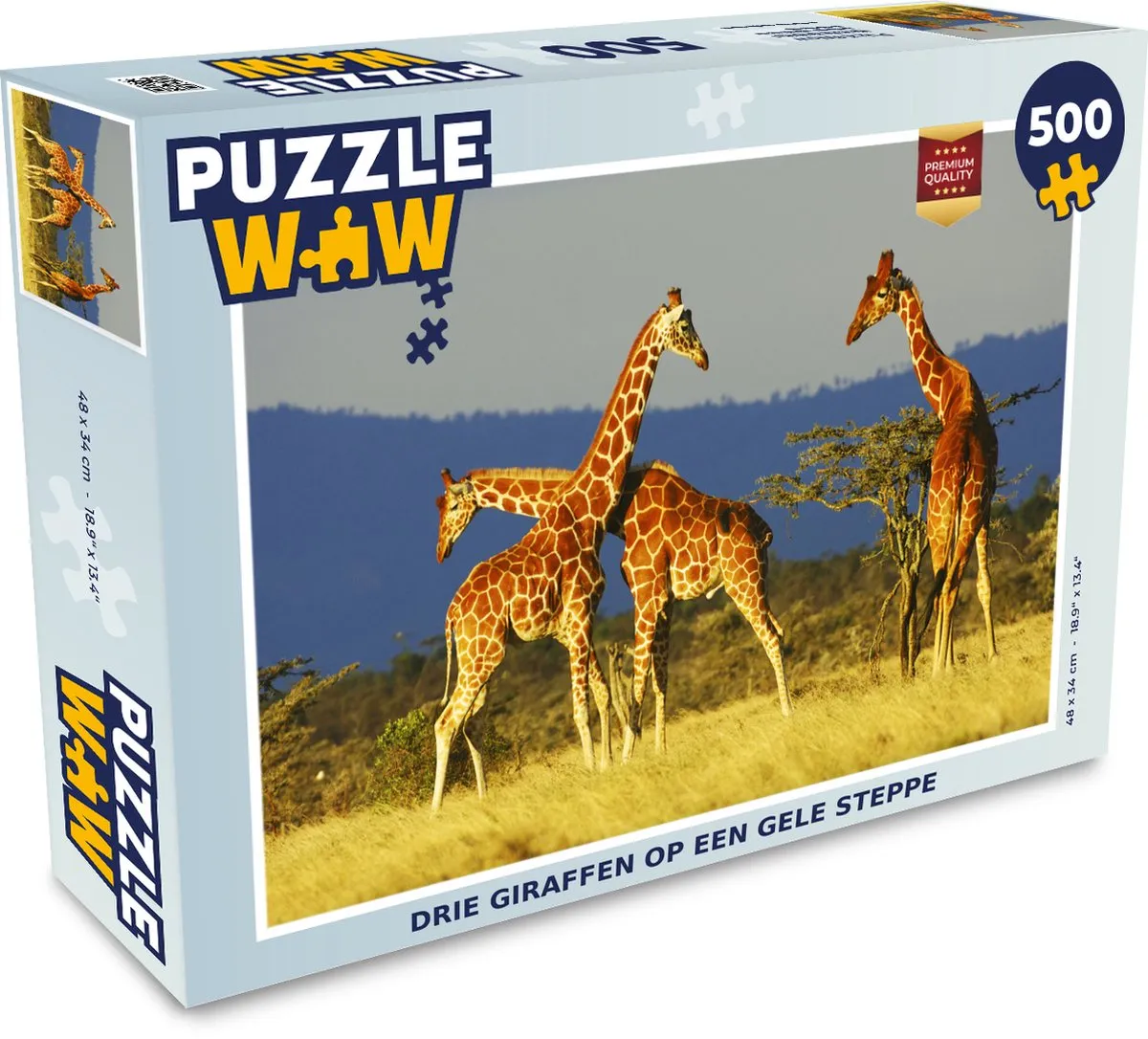 PuzzleWow Legpuzzel Drie Giraffen Gele Steppe 500 Stuks - Multicolor