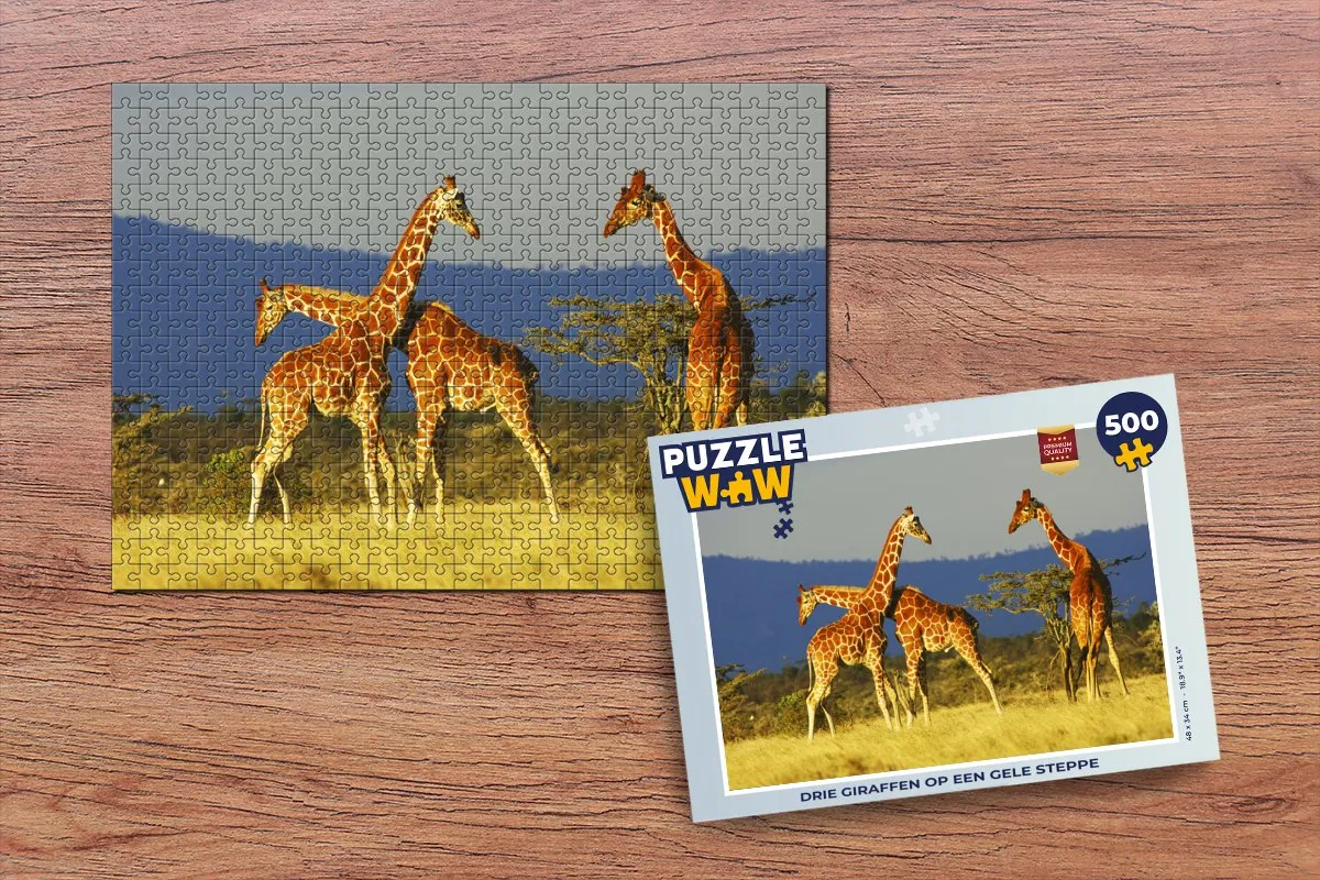 PuzzleWow Legpuzzel Drie Giraffen Gele Steppe 500 Stuks - Multicolor