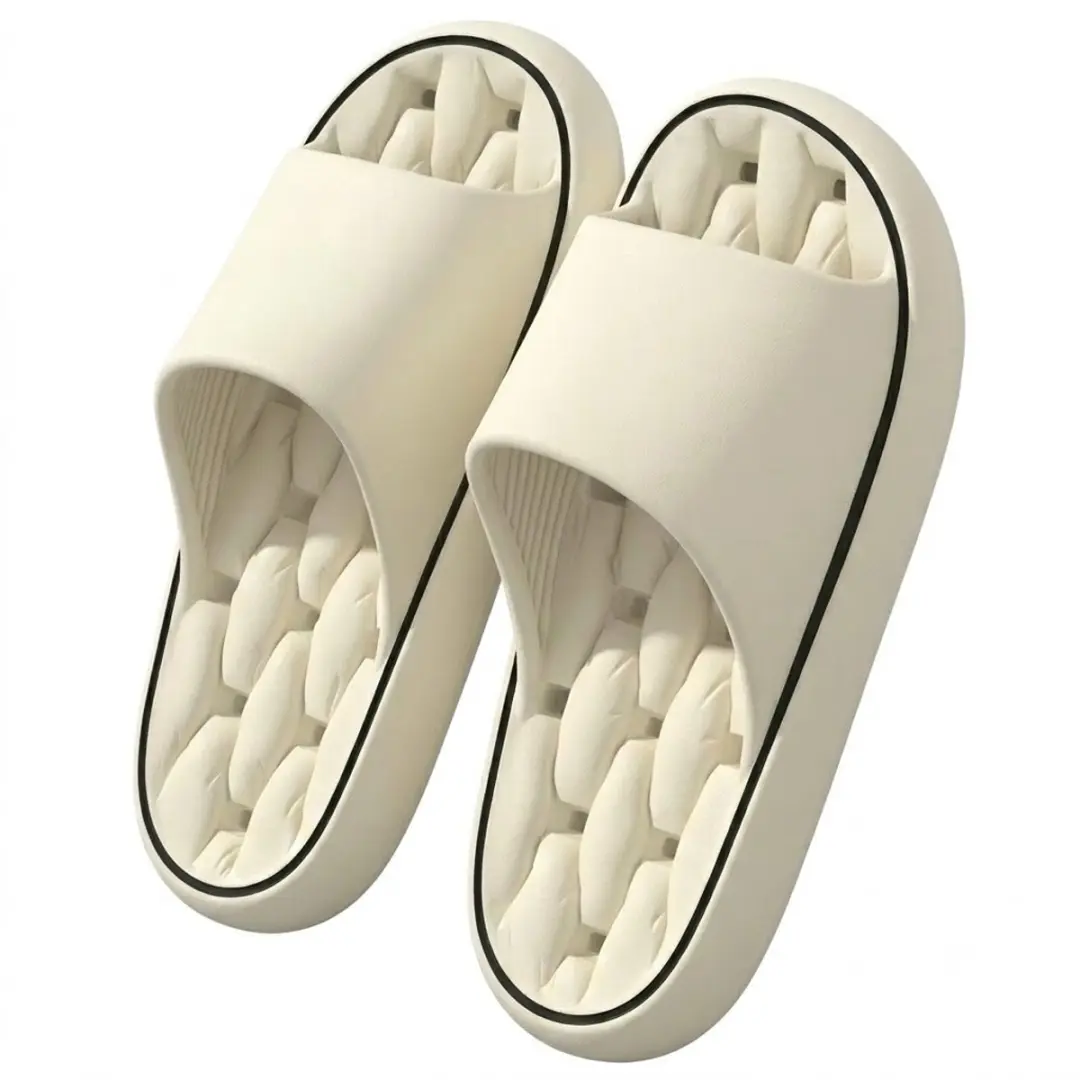 Beige badslippers dames EVA instap slippers massage voetbed antislip dik zool li
