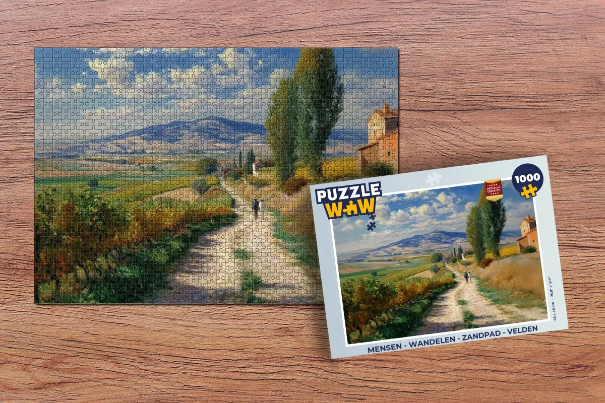 PuzzleWow Wandelen Zandpad Velden Bergen Legpuzzel 1000 Stuks