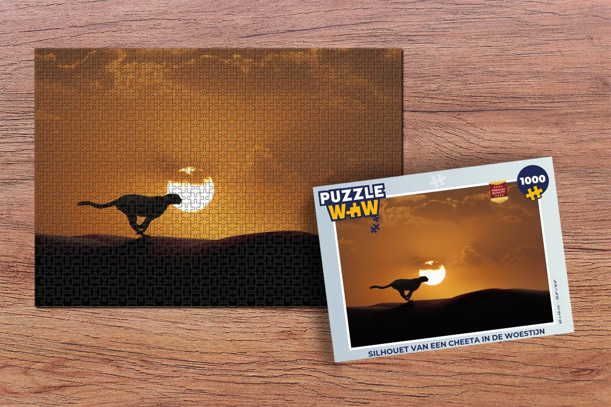 PuzzleWow Legpuzzel Silhouet Cheeta Woestijn 1000 Stuks - Multicolor