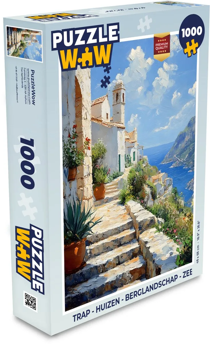 PuzzleWow Trap Huizen Berglandschap Zee Legpuzzel 1000 Stuks
