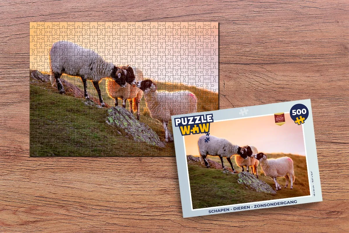 PuzzleWow Legpuzzel Schapen Zonsondergang 500 Stuks - Multicolor
