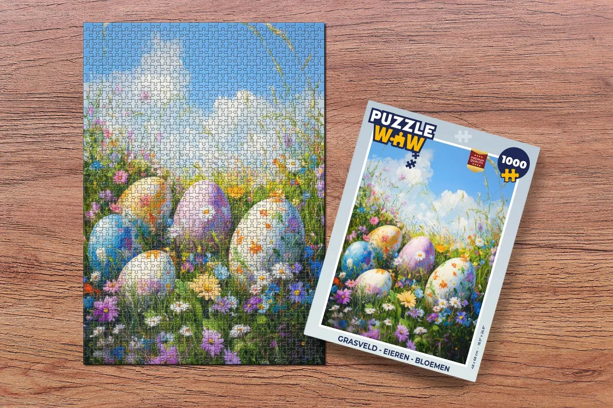 PuzzleWow Legpuzzel Grasveld 1000 Stuks - Bloemen/Eieren