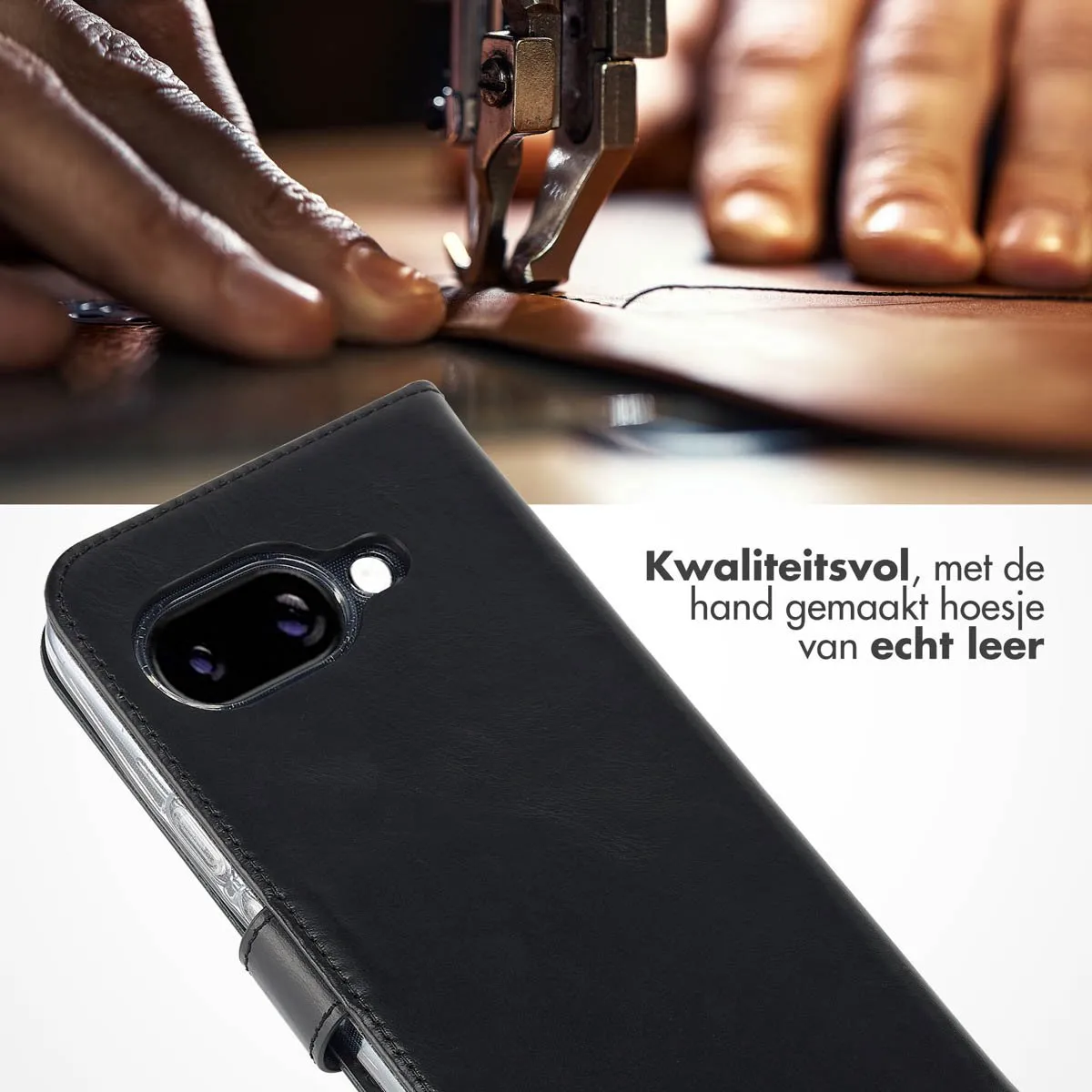 Selencia Hoesje Google Pixel 9a - Lederen Bookcase - 3 Pasjes - Zwart
