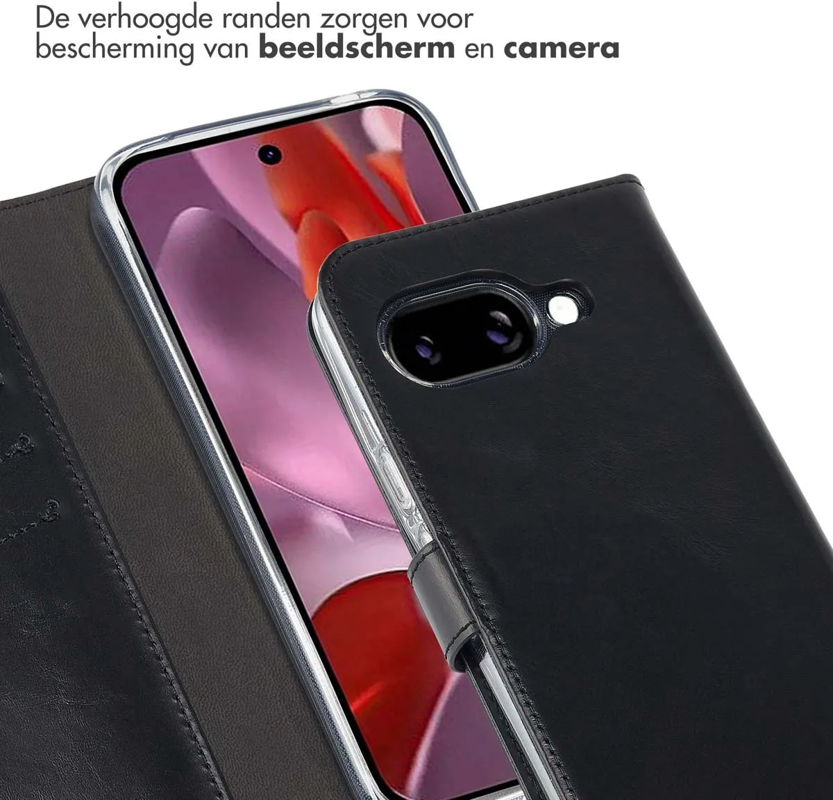 Selencia Hoesje Google Pixel 9a - Lederen Bookcase - 3 Pasjes - Zwart