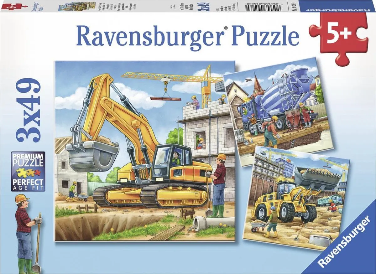 Ravensburger Grote Bouwvoertuigen Puzzel 3x49 Stuks - Multicolor