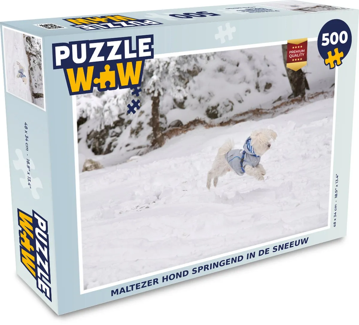PuzzleWow Legpuzzel Maltezer Hond in Sneeuw 500 Stuks