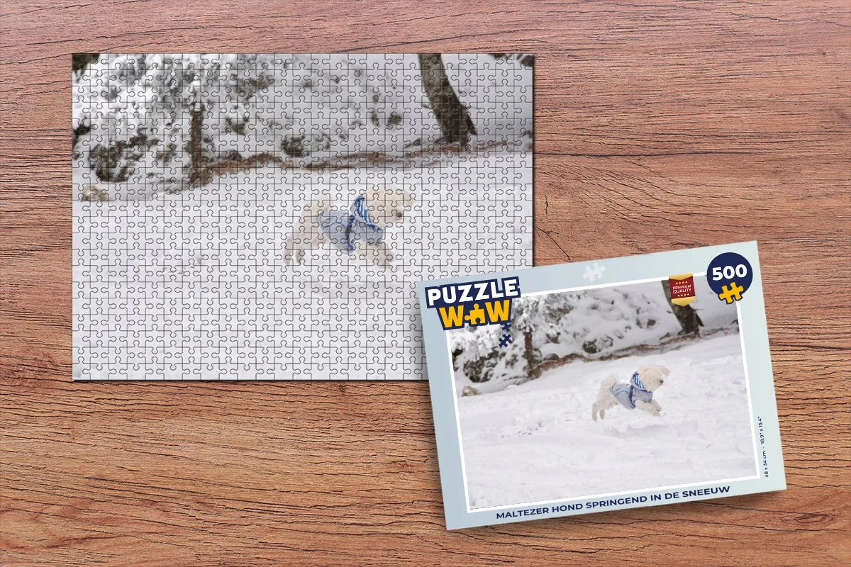 PuzzleWow Legpuzzel Maltezer Hond in Sneeuw 500 Stuks - Multicolor