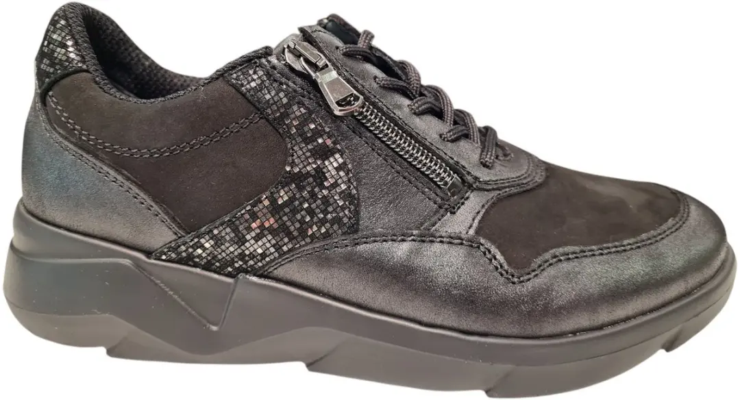 Waldlaufer Zwarte Leren Dames Sneakers