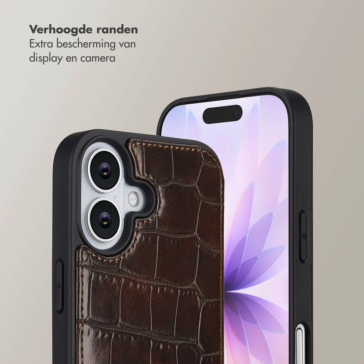Selencia Hoesje iPhone 17 Croco Choco Brown - 2 Pasjes