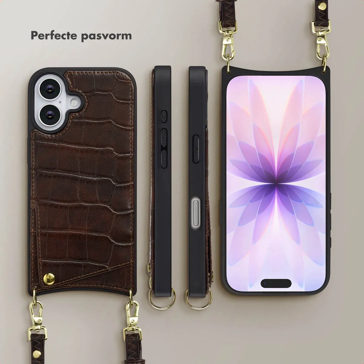 Selencia Hoesje iPhone 17 Croco Choco Brown - 2 Pasjes