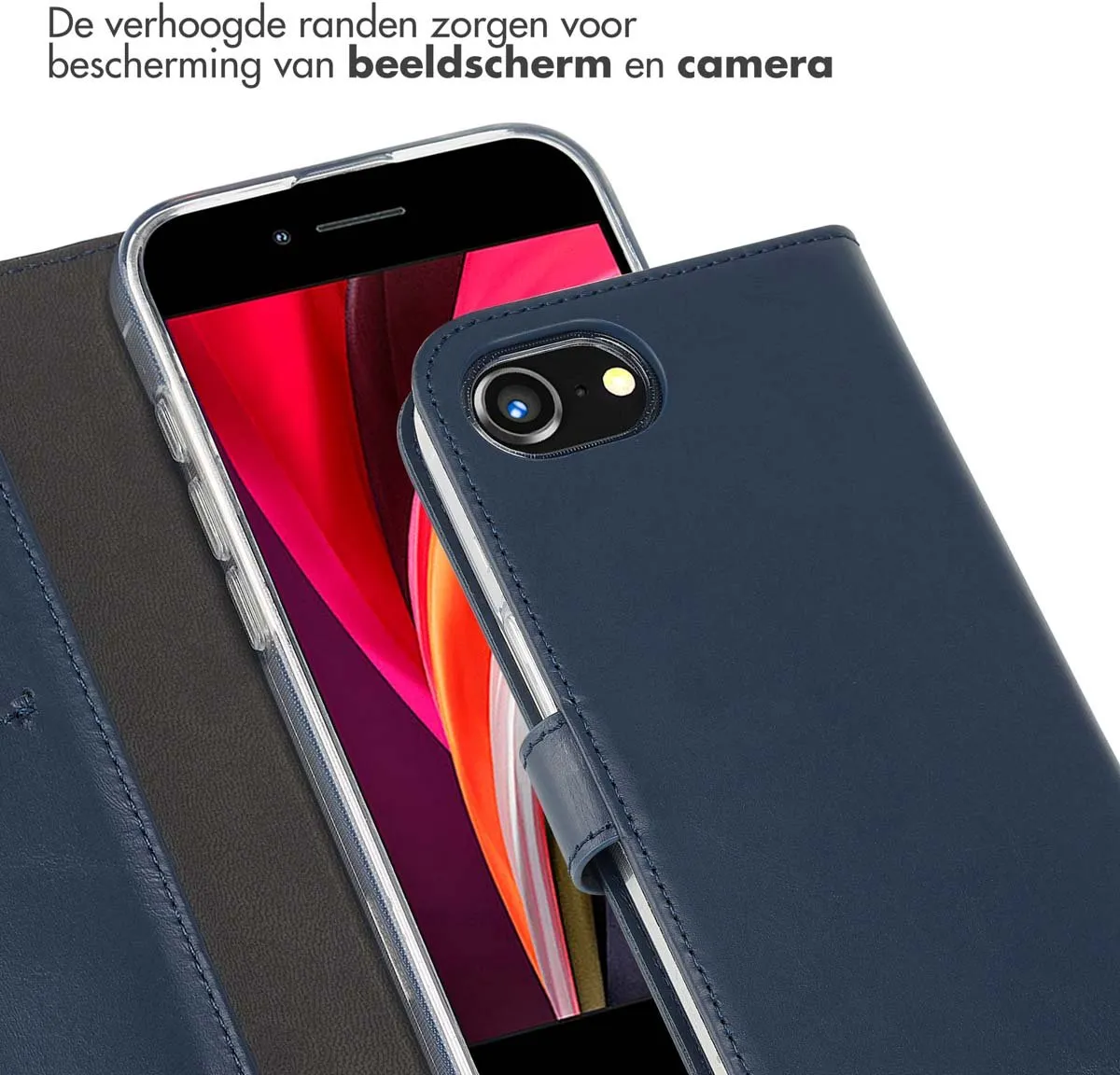 Selencia Hoesje iPhone 16e Bookcase - Echt Leder Blauw
