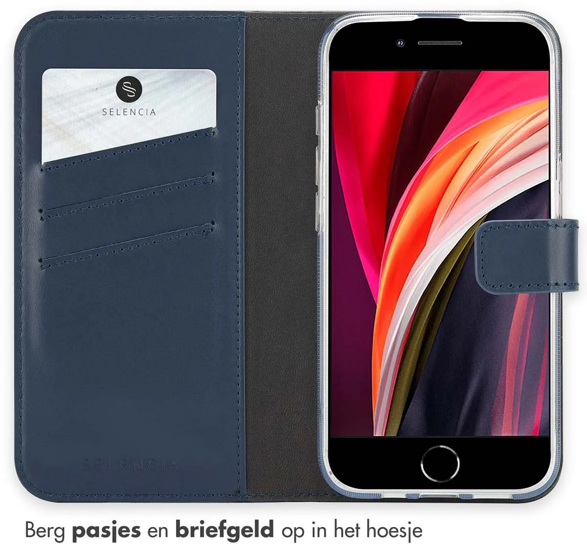 Selencia Hoesje iPhone 16e Bookcase - Echt Leder Blauw