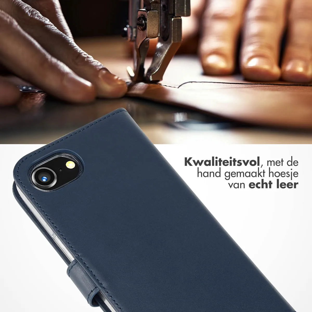 Selencia Hoesje iPhone 16e Bookcase - Echt Leder Blauw