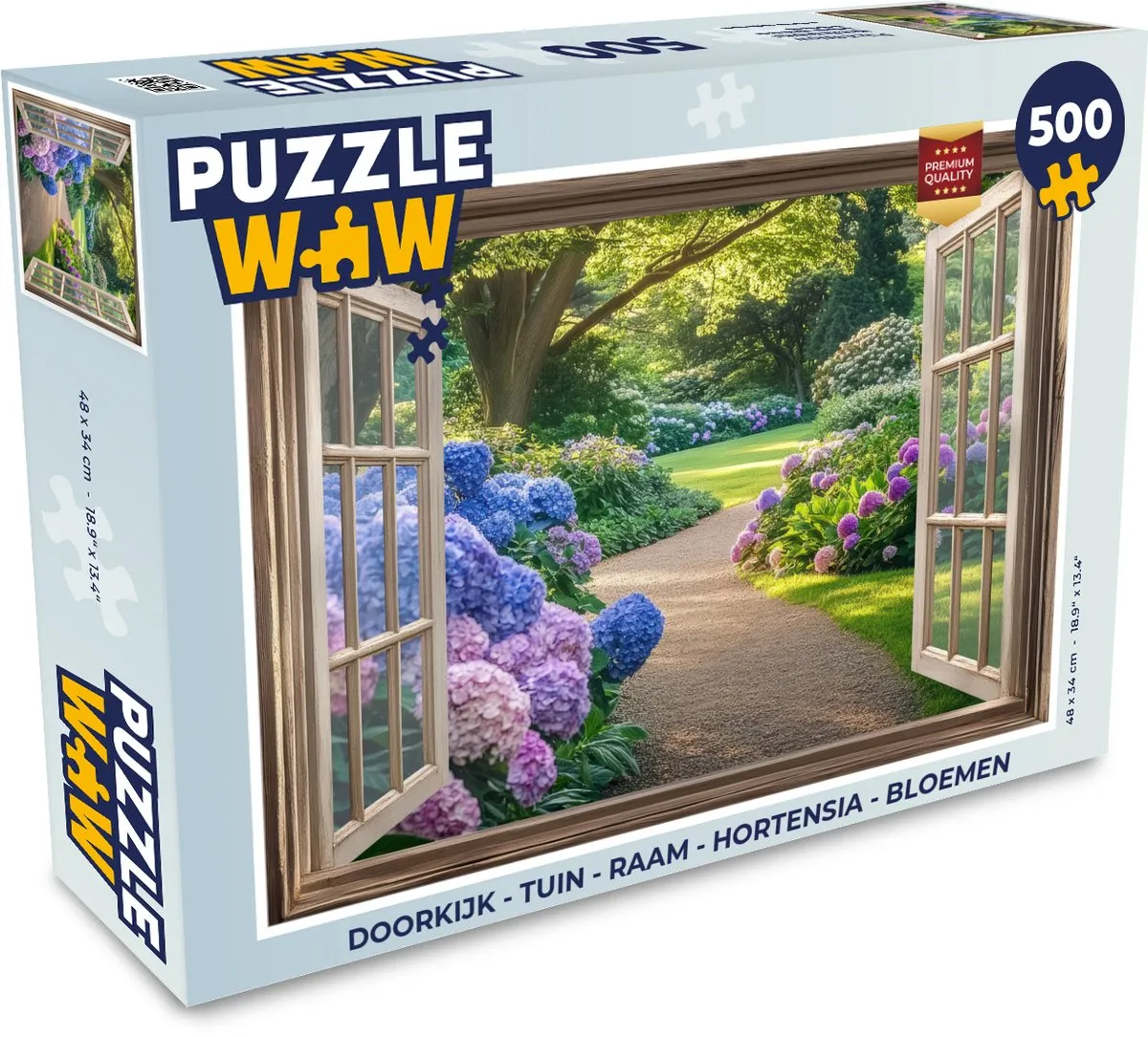 PuzzleWow Doorkijk Puzzel 500 Stuks - Hortensia Tuin