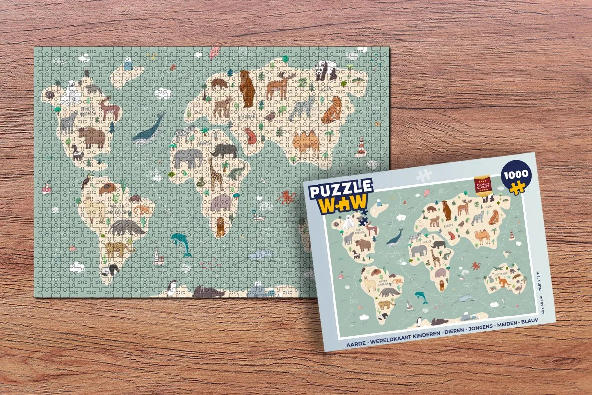 PuzzleWow Wereldkaart Puzzel 1000 Stuks - Multicolor