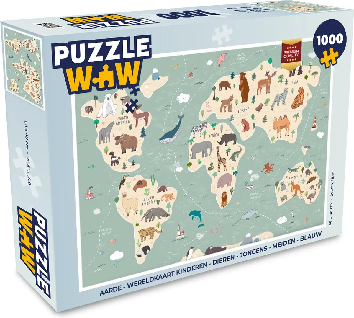 PuzzleWow Wereldkaart Puzzel 1000 Stuks - Multicolor