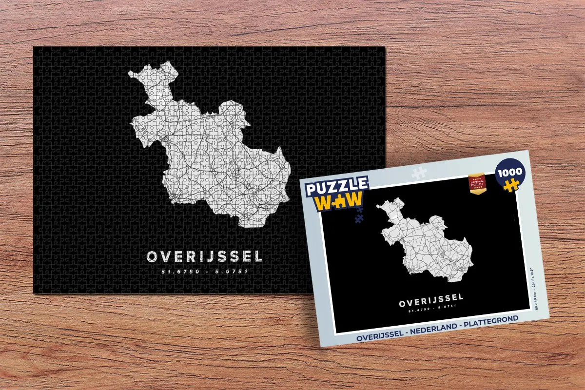 PuzzleWow Overijssel Plattegrond Legpuzzel 1000 Stuks - Multicolor