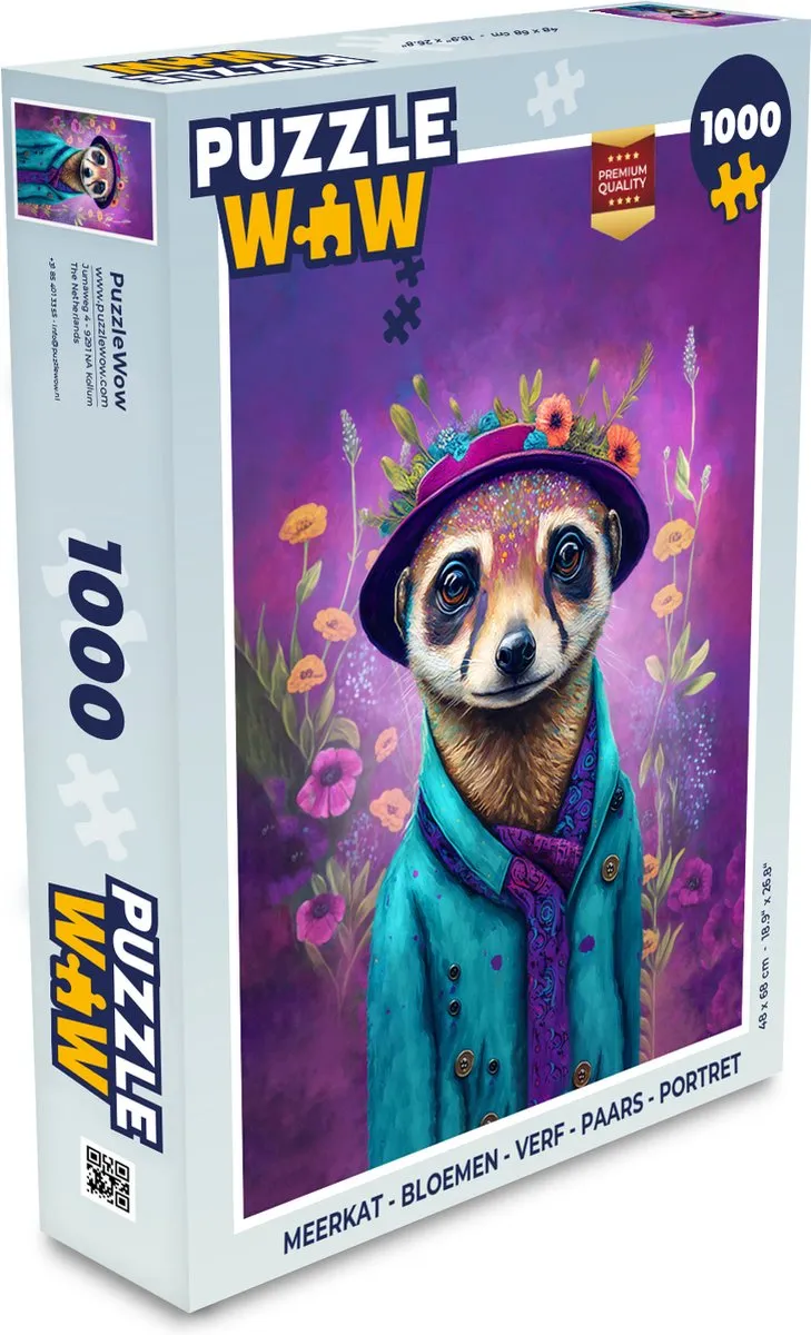 PuzzleWow Meerkat Bloemen Verf Legpuzzel 1000 Stuks - Multicolor