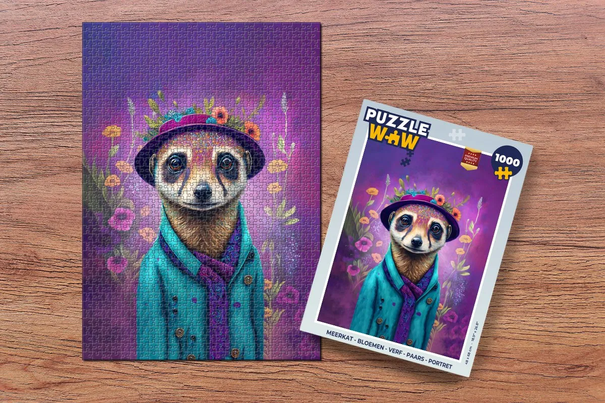PuzzleWow Meerkat Bloemen Verf Legpuzzel 1000 Stuks - Multicolor