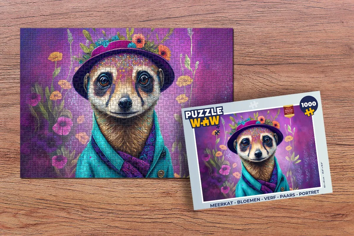 PuzzleWow Meerkat Bloemen Verf Legpuzzel 1000 Stuks - Multicolor