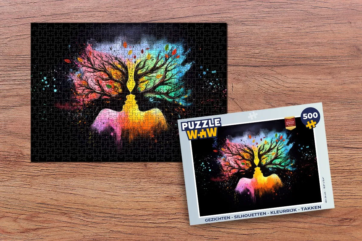 PuzzleWow Legpuzzel 500 Stuks - Gezichten Silhouetten Takken