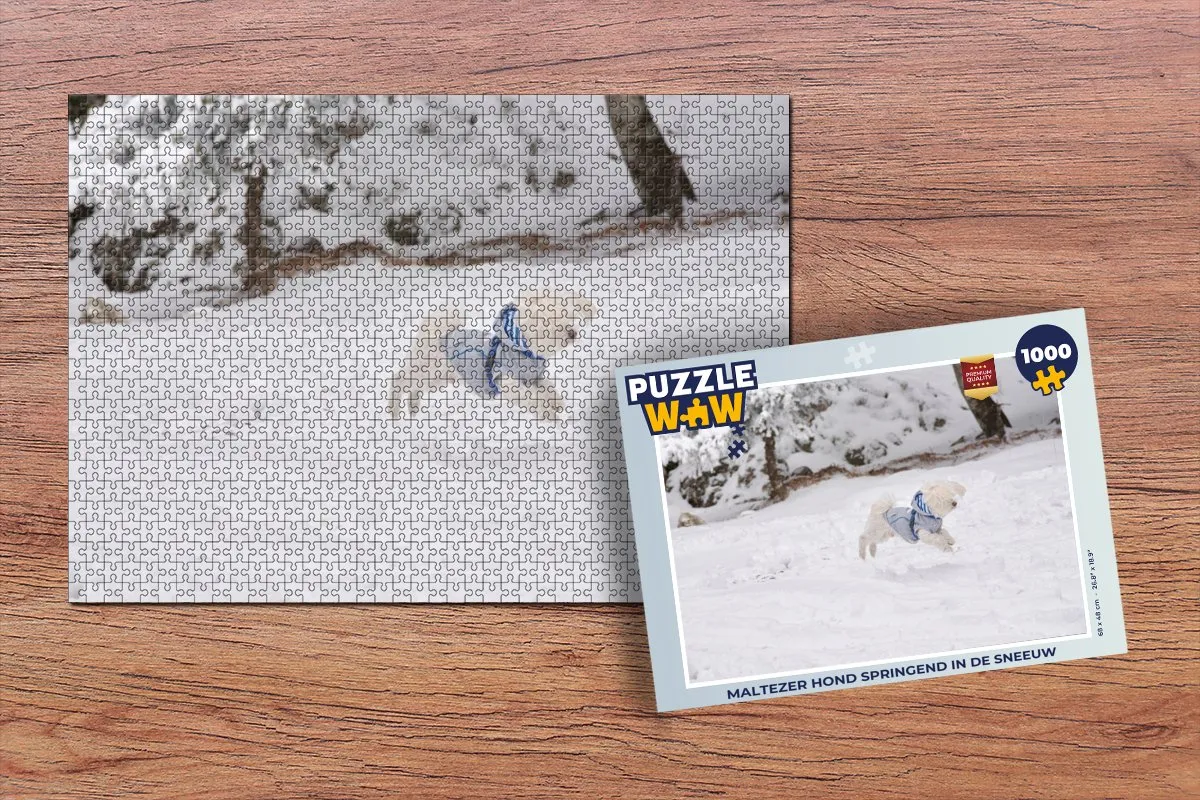 PuzzleWow Maltezer Hond Sneeuw Legpuzzel 1000 Stuks - Multicolor