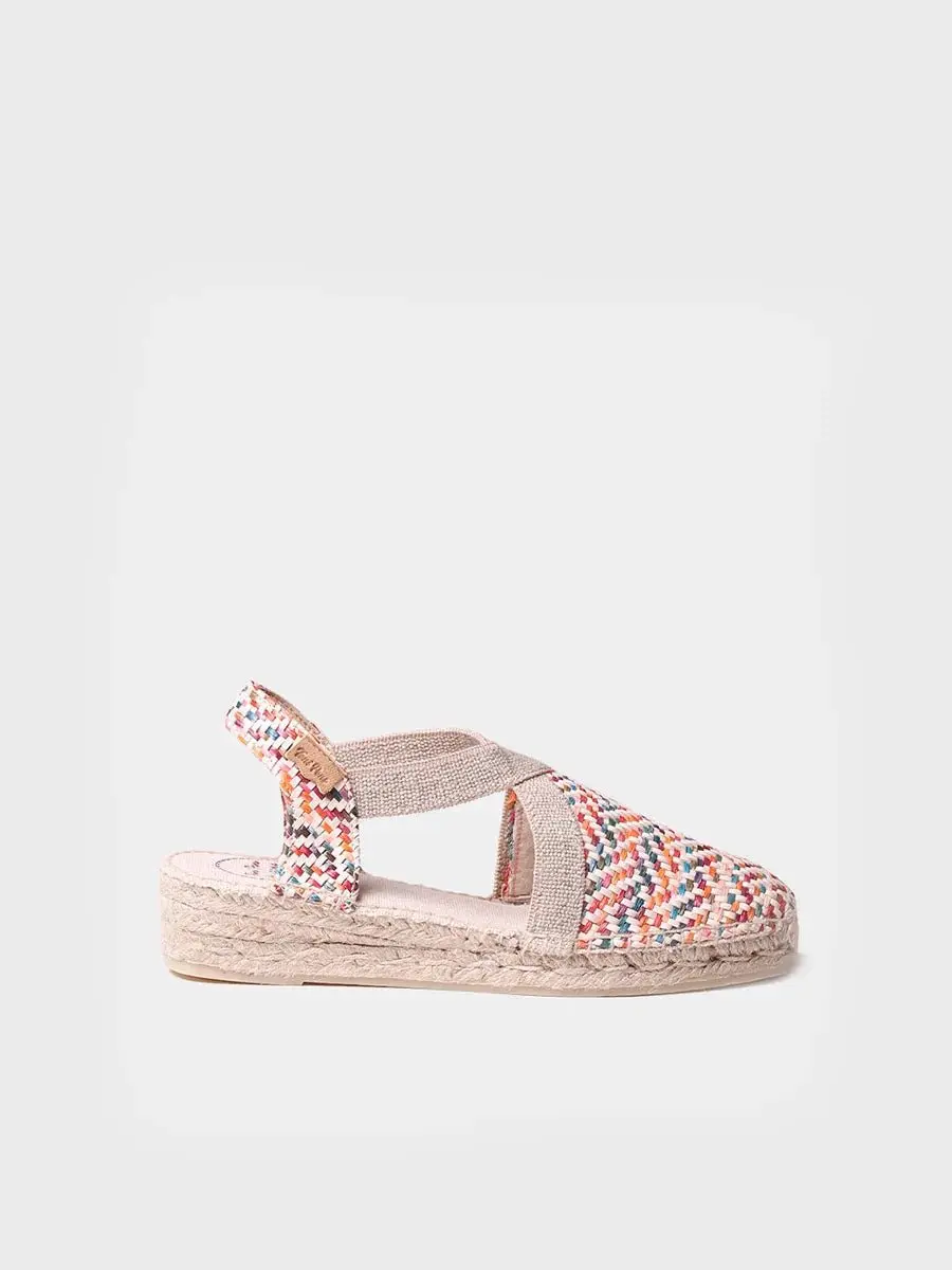 Platte espadrilles voor dames van veelkleurig raffia