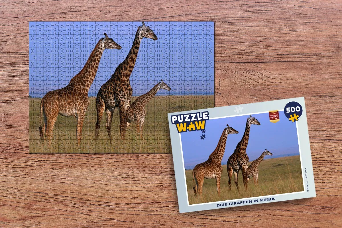 PuzzleWow Legpuzzel Drie Giraffen in Kenia 500 Stuks - Multicolor