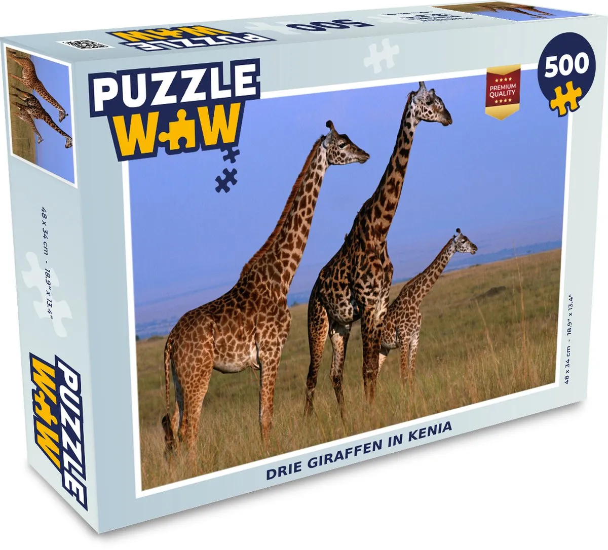 PuzzleWow Legpuzzel Drie Giraffen in Kenia 500 Stuks - Multicolor