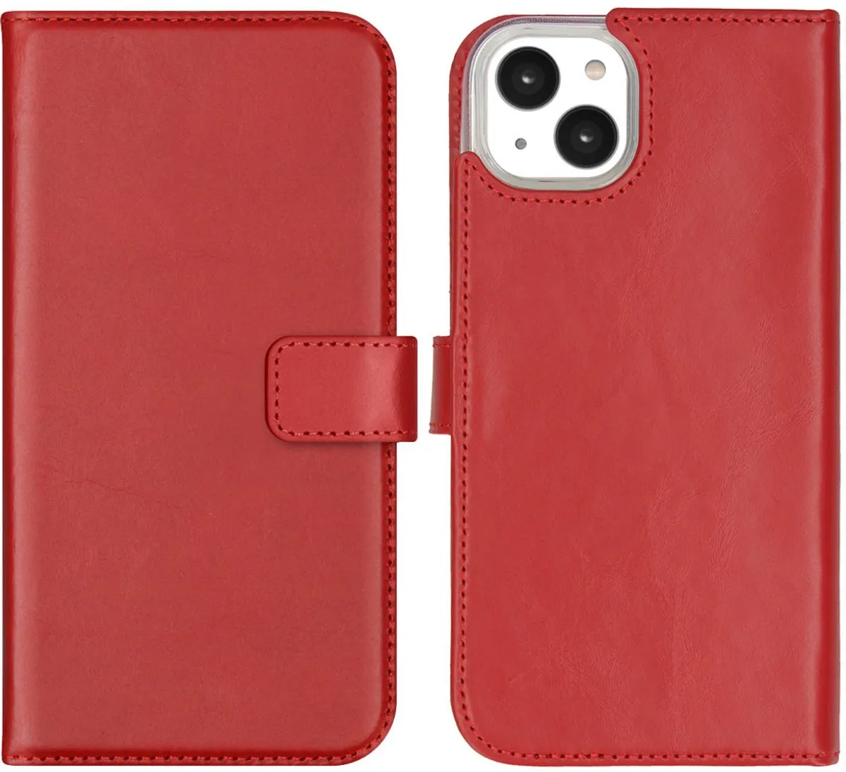 Selencia Hoesje iPhone 14 Plus - Rood Lederen Bookcase - 3 Pasjes