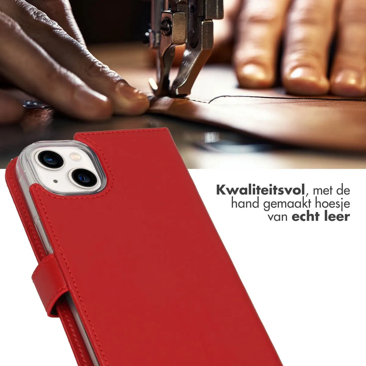 Selencia Hoesje iPhone 14 Plus - Rood Lederen Bookcase - 3 Pasjes