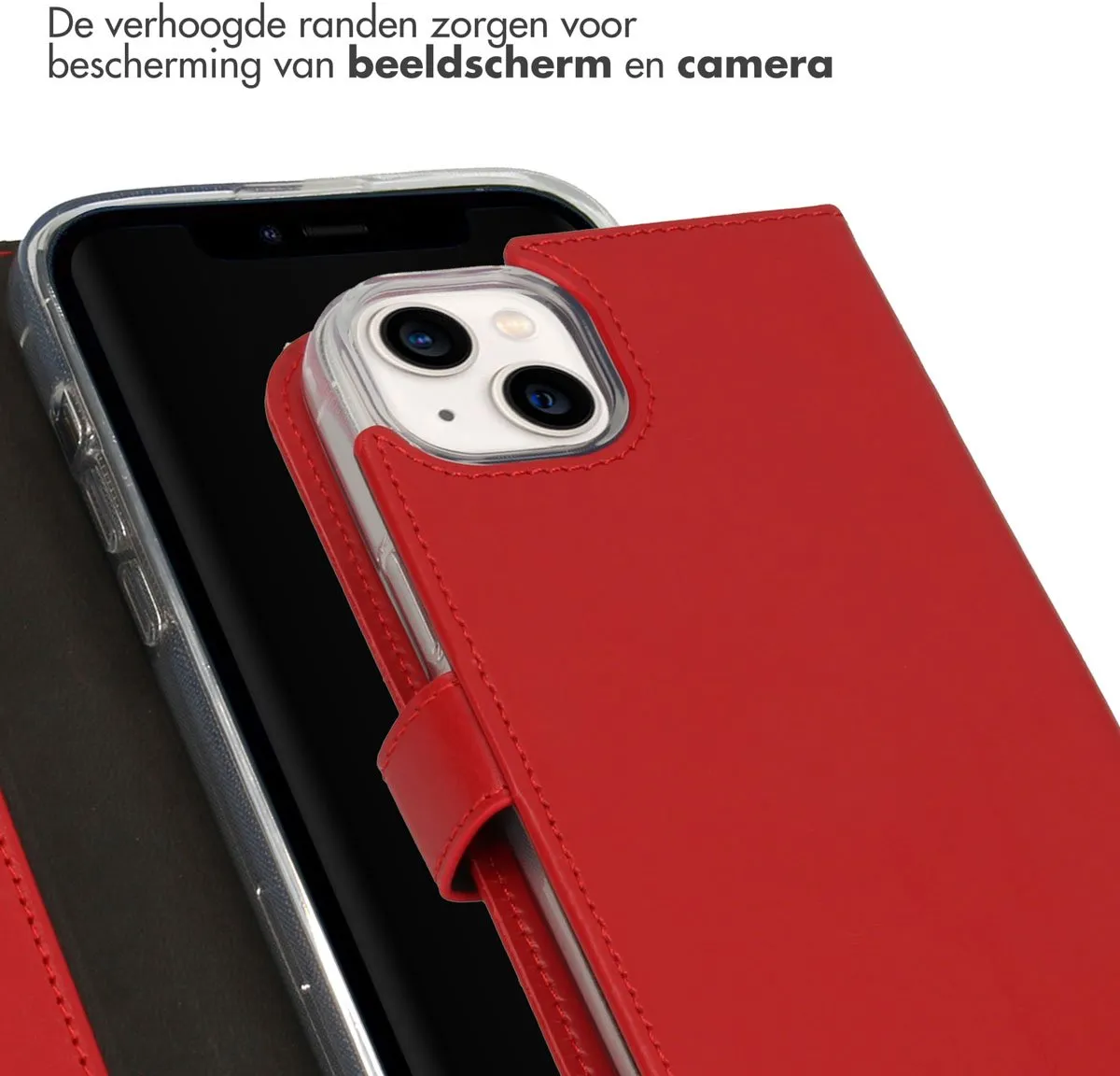 Selencia Hoesje iPhone 14 Plus - Rood Lederen Bookcase - 3 Pasjes