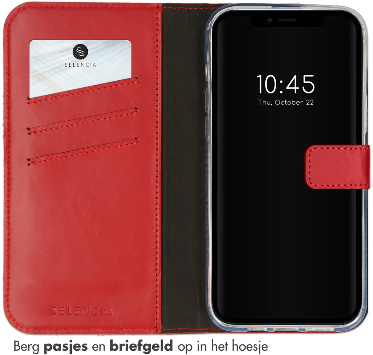 Selencia Hoesje iPhone 14 Plus - Rood Lederen Bookcase - 3 Pasjes