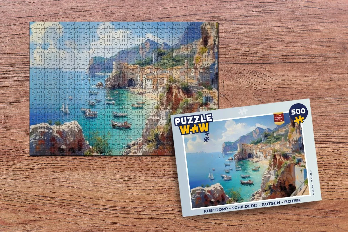 PuzzleWow Kustdorp Legpuzzel 500 Stuks - Dorp/Rotsen/Boten