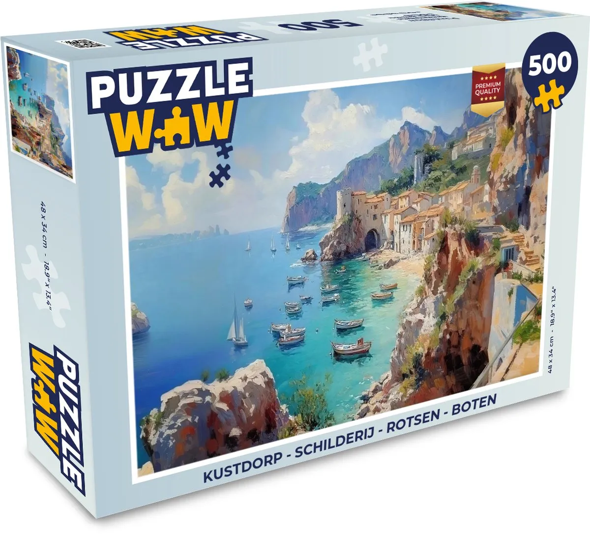 PuzzleWow Kustdorp Legpuzzel 500 Stuks - Dorp/Rotsen/Boten