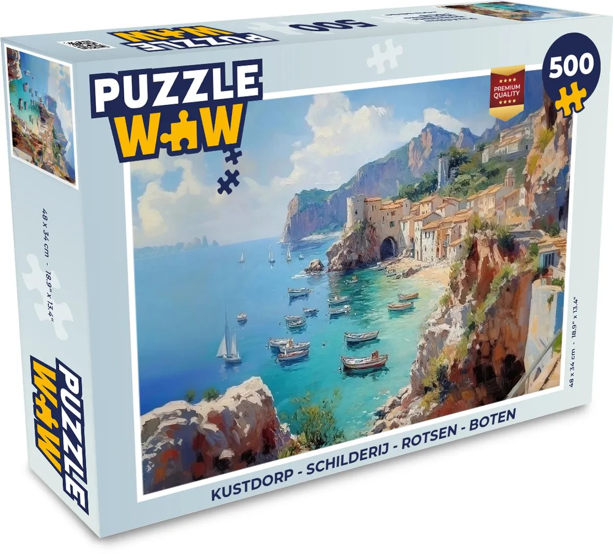 PuzzleWow Kustdorp Legpuzzel 500 Stuks - Dorp/Rotsen/Boten