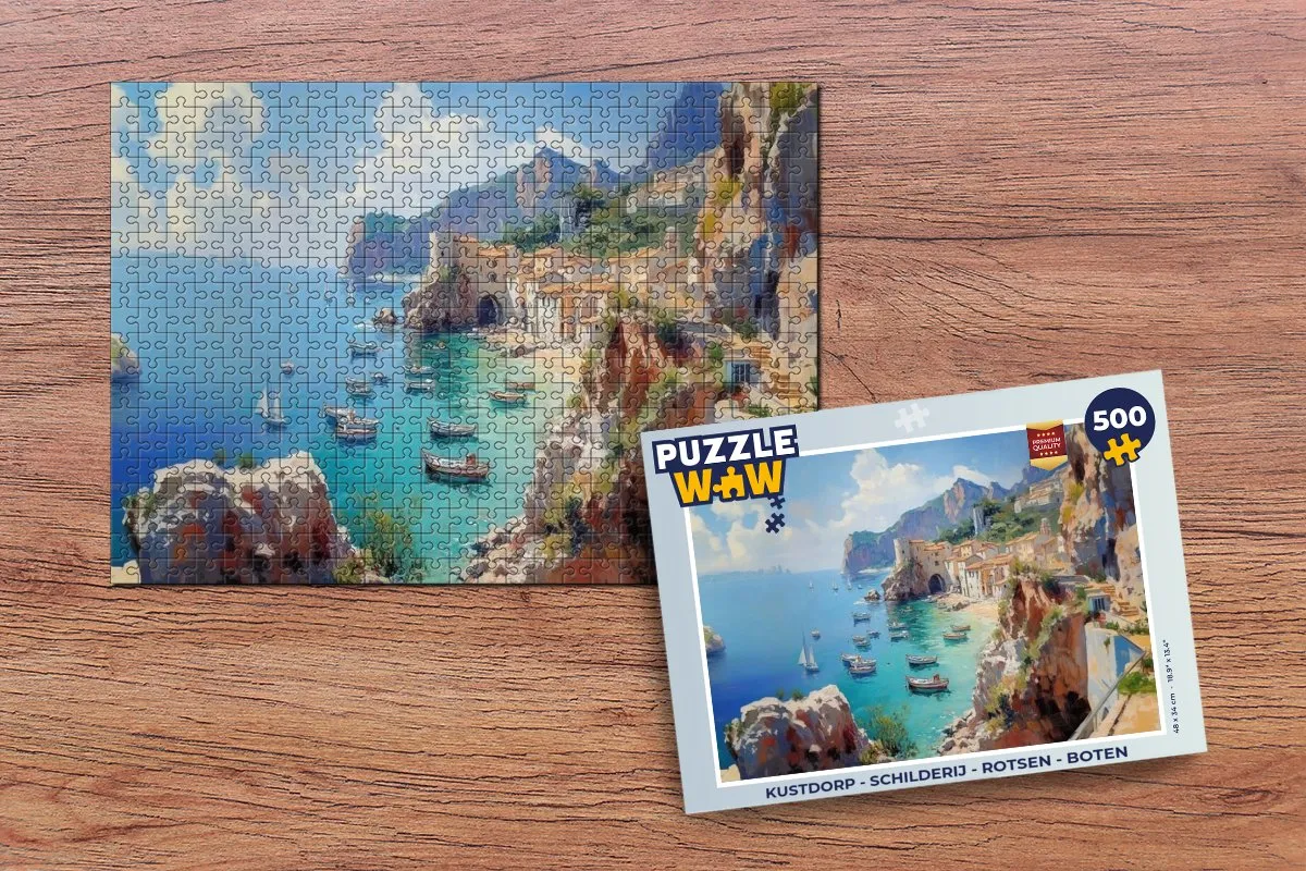 PuzzleWow Kustdorp Legpuzzel 500 Stuks - Dorp/Rotsen/Boten