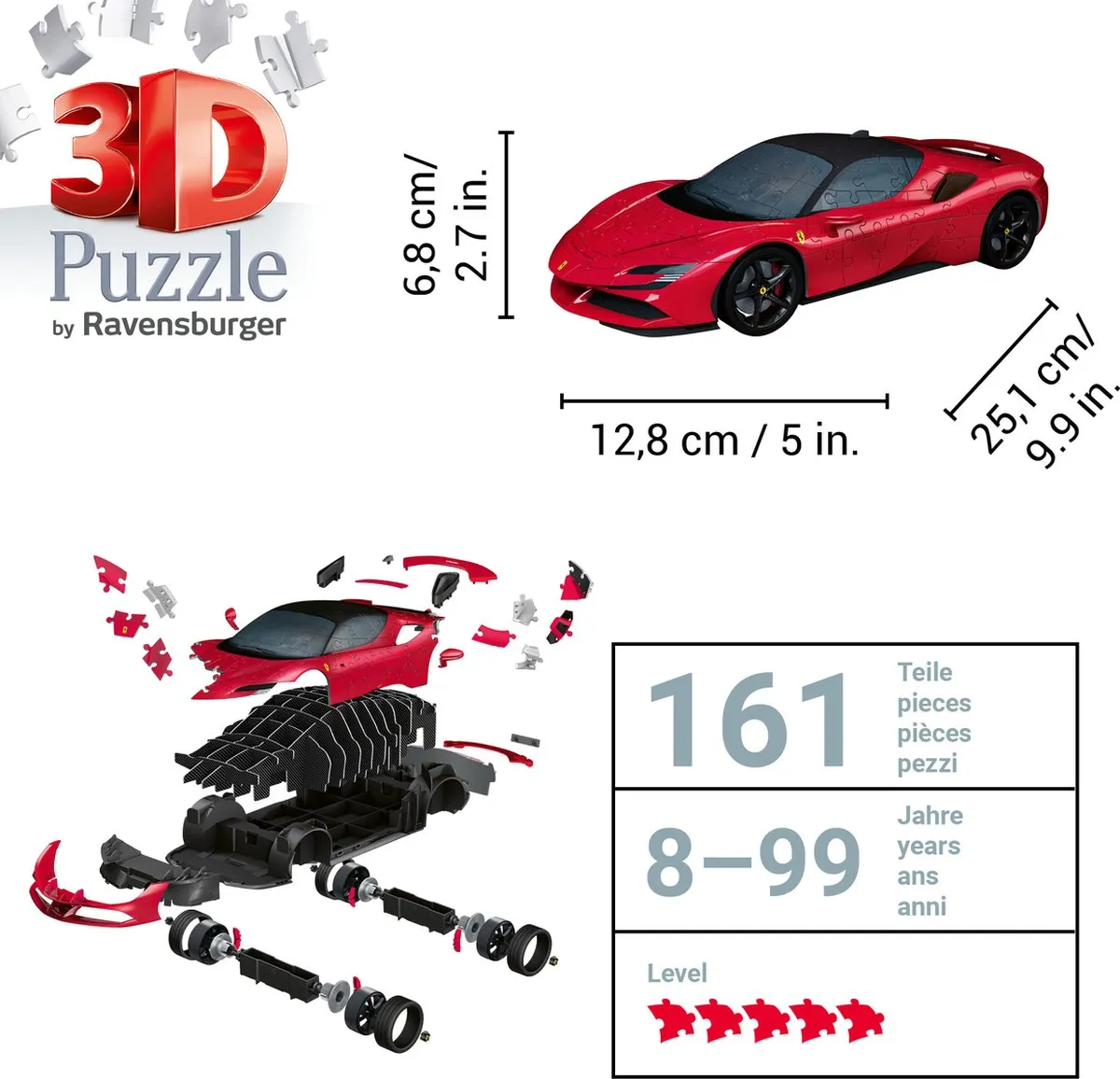 Ravensburger Ferrari SF 90 Stradale 3D Puzzel - 161 Stuks - Meerkleurig