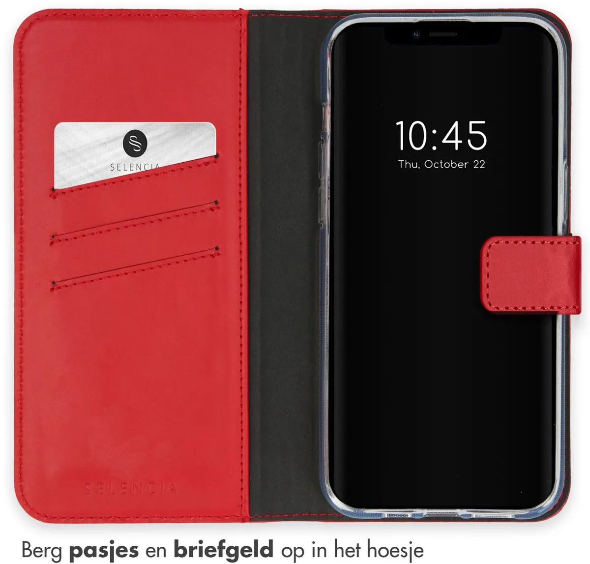 Selencia Hoesje iPhone 15 Echt Lederen Bookcase - Rood - 3 Pasjes