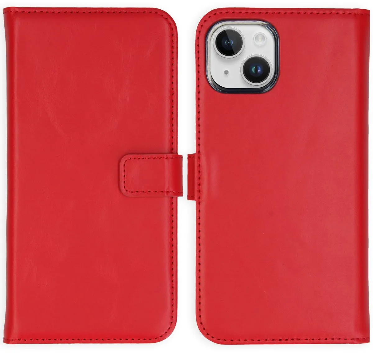 Selencia Hoesje iPhone 15 Echt Lederen Bookcase - Rood - 3 Pasjes