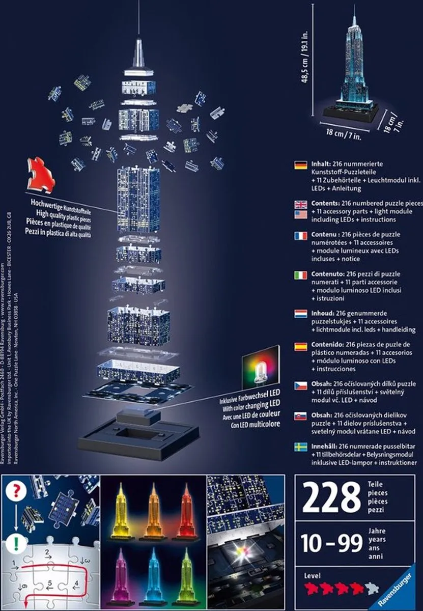 Ravensburger Empire State Building Night Edition 3D Puzzel 216 Stuks