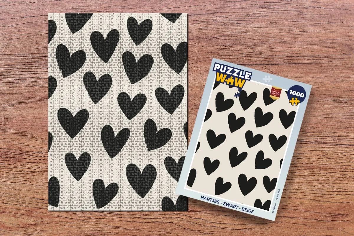 PuzzleWow Hartjes Legpuzzel 1000 Stuks - Zwart/Beige