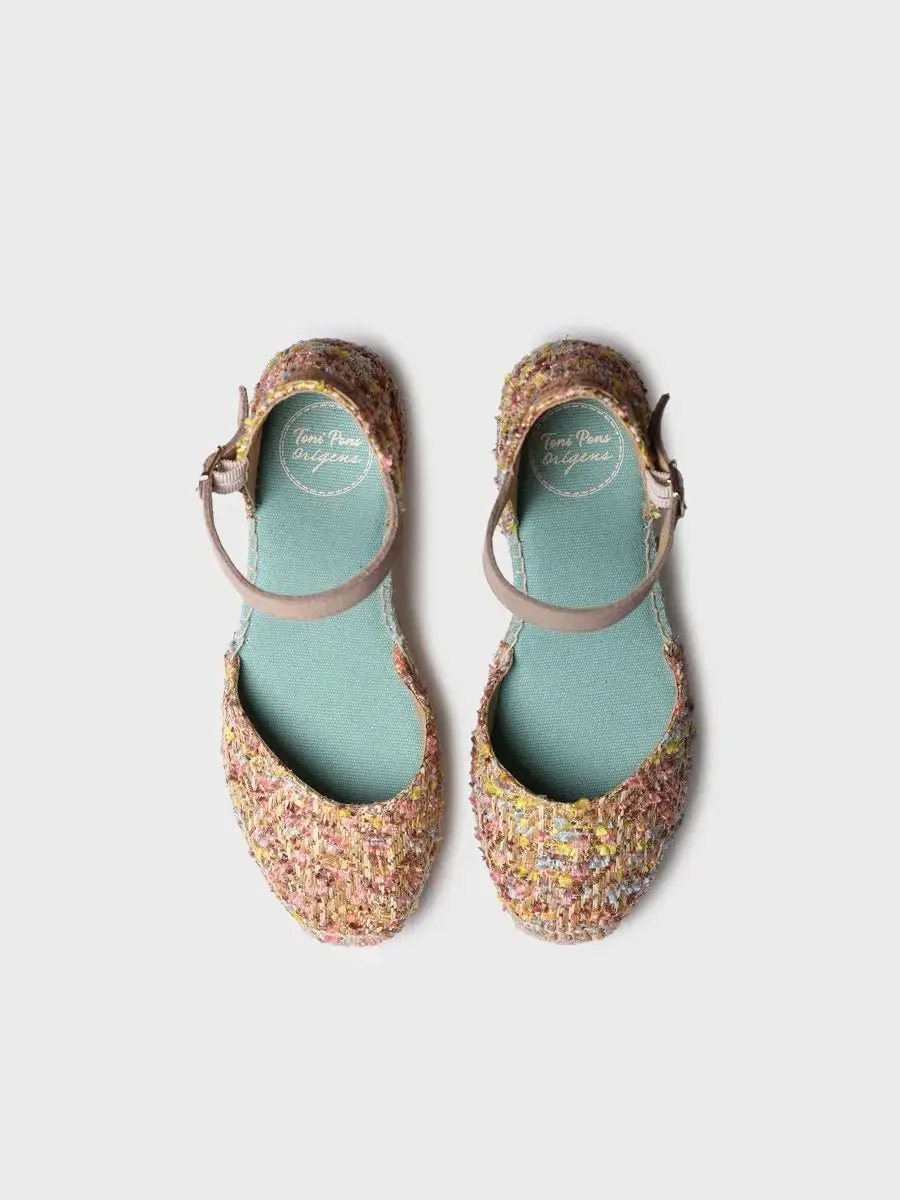 Espadrille met sleehak voor dames in veelkleurige stof