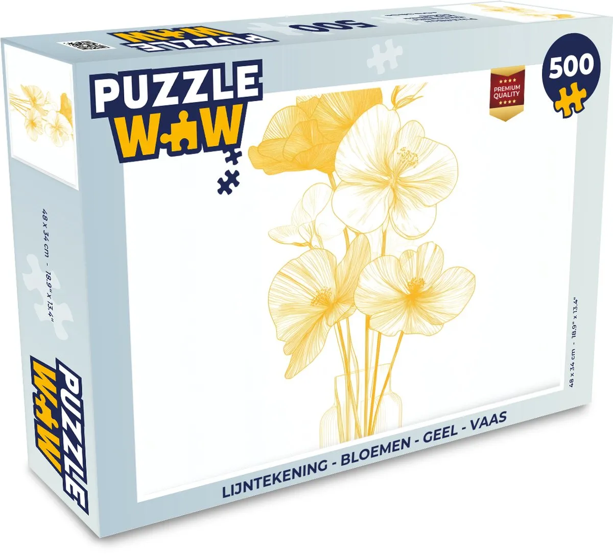 PuzzleWow Lijntekening Bloemen Legpuzzel 500 Stuks - Geel
