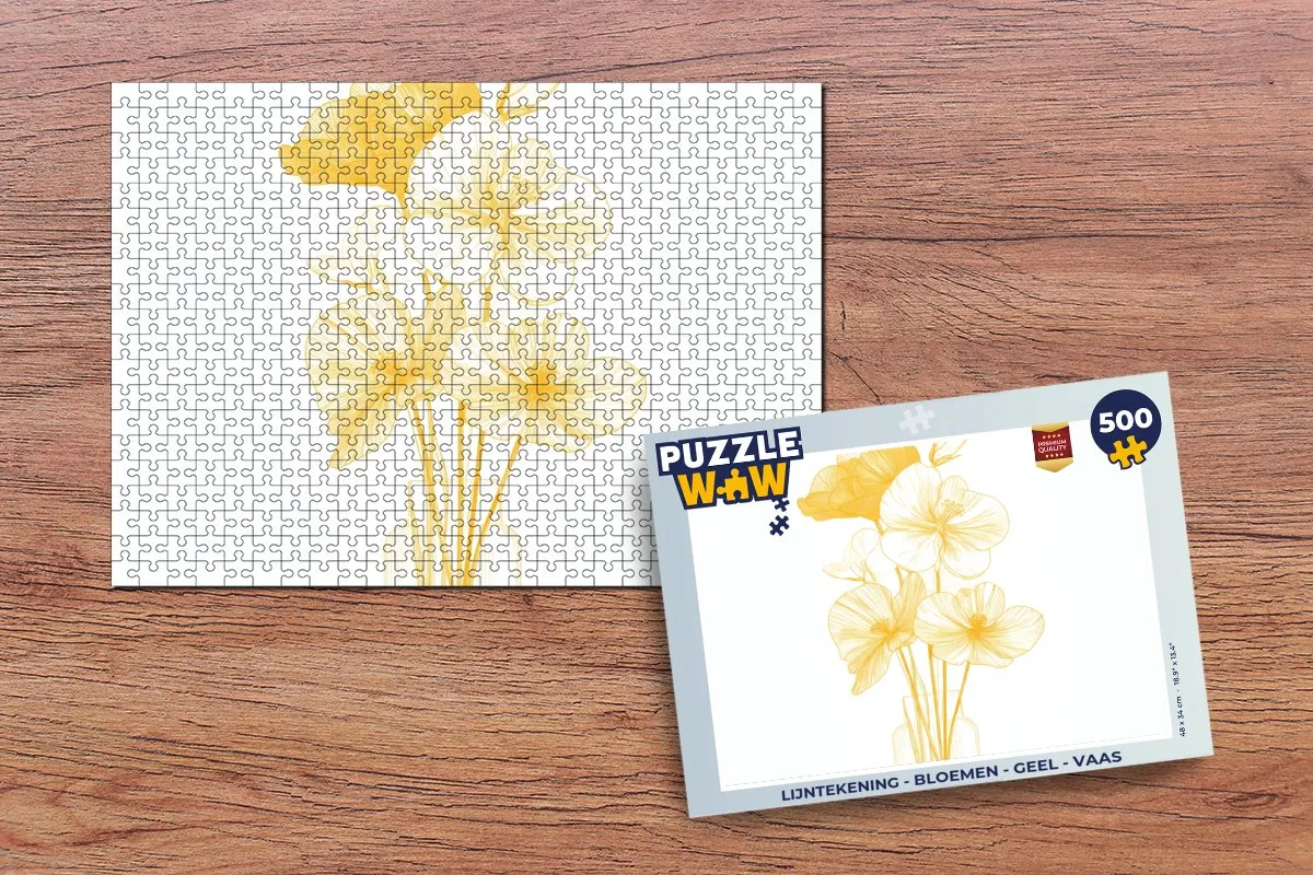 PuzzleWow Lijntekening Bloemen Legpuzzel 500 Stuks - Geel