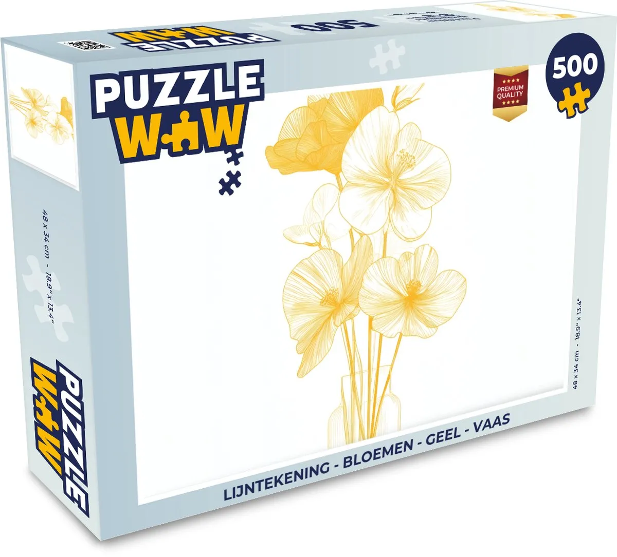 PuzzleWow Lijntekening Bloemen Legpuzzel 500 Stuks - Geel