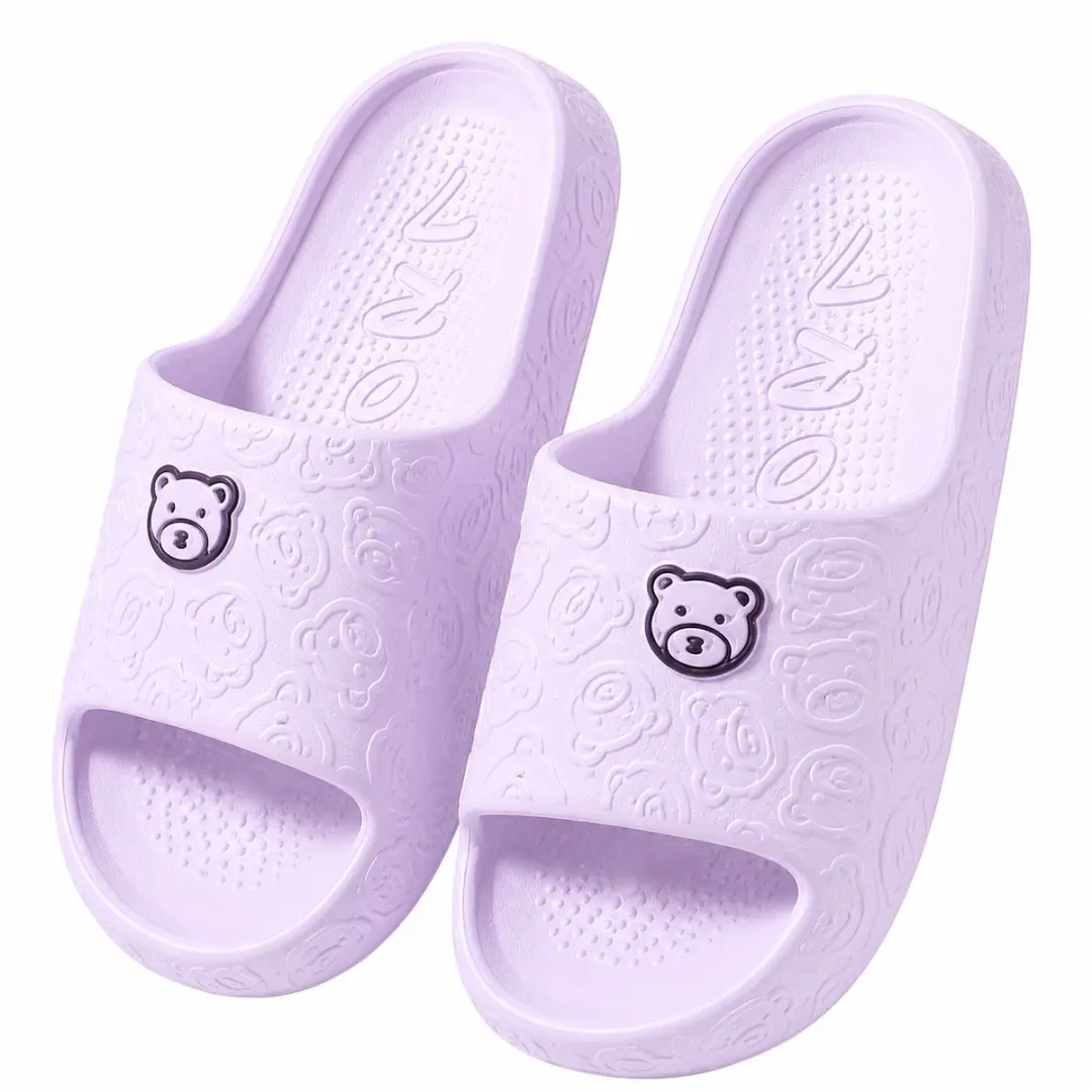 Paarse badslippers dames EVA instap slippers berenprint antislip dik zool lichtg