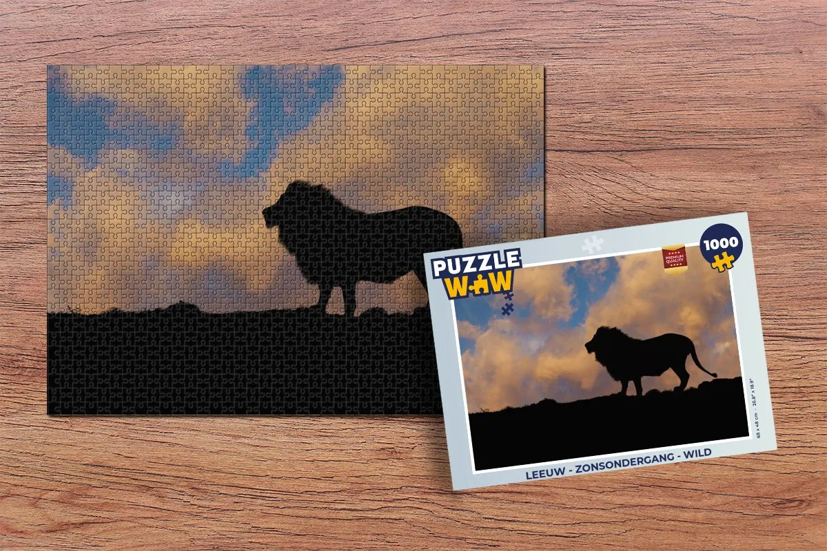 PuzzleWow Leeuw - Zonsondergang Legpuzzel 1000 Stuks - Multicolor